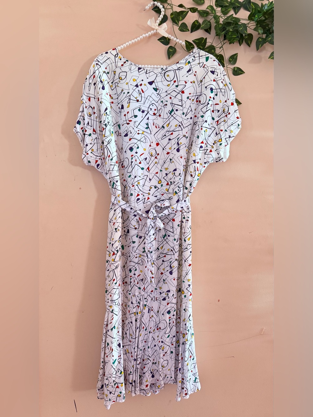 Givenchy White 1980 Dress with Multicolor Abstract Print